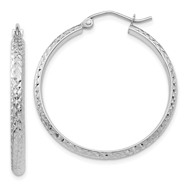 14KT White Gold 30X2.8MM Diamond-cut Hoop Earrings