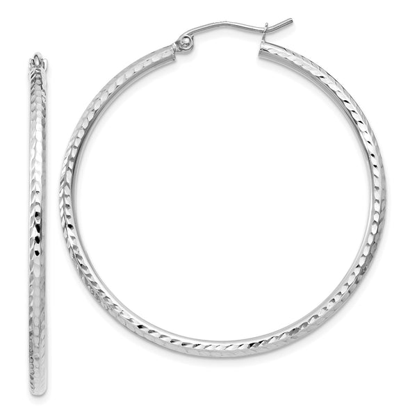 14KT White Gold 40X2MM Diamond-cut Hoop Earrings