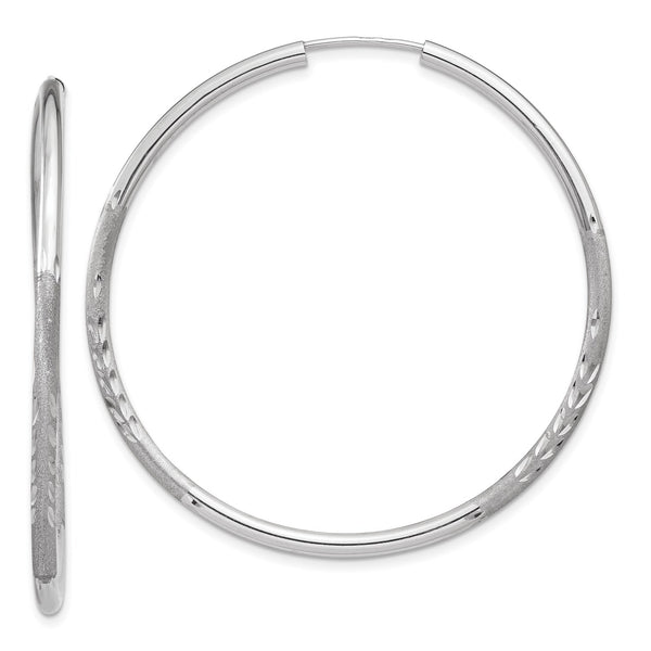 14KT White Gold 42X2MM Diamond-cut Endless Hoop Earrings