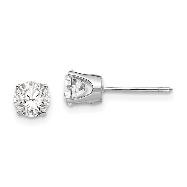 14KT White Gold 5MM Round Cubic Zirconia Stud Earrings