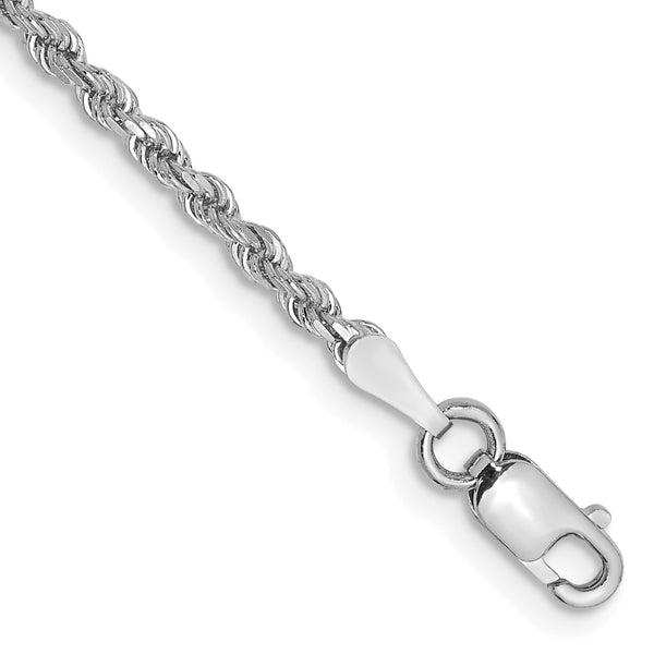 14KT White Gold 7" 2MM Diamond-cut Lobster Clasp Rope Bracelet