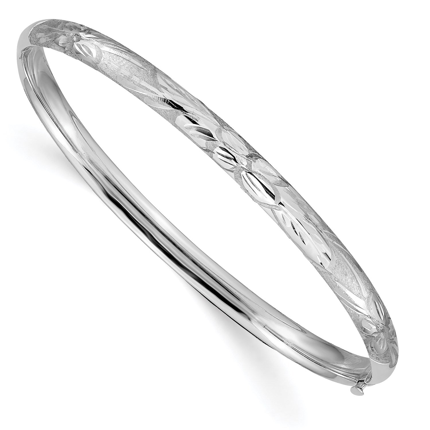 14KT White Gold 7-inch 4MM Hinged Safety Clasp Bangle Bracelet
