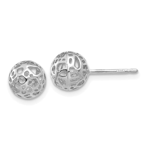 14KT White Gold 7.5MM Fancy Ball Stud Earrings