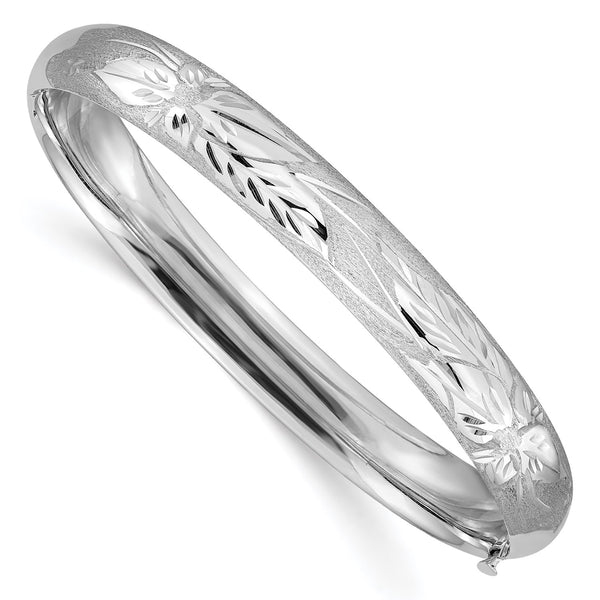 14KT White Gold 7" 8MM Hinged Safety Clasp Bangle Bracelet