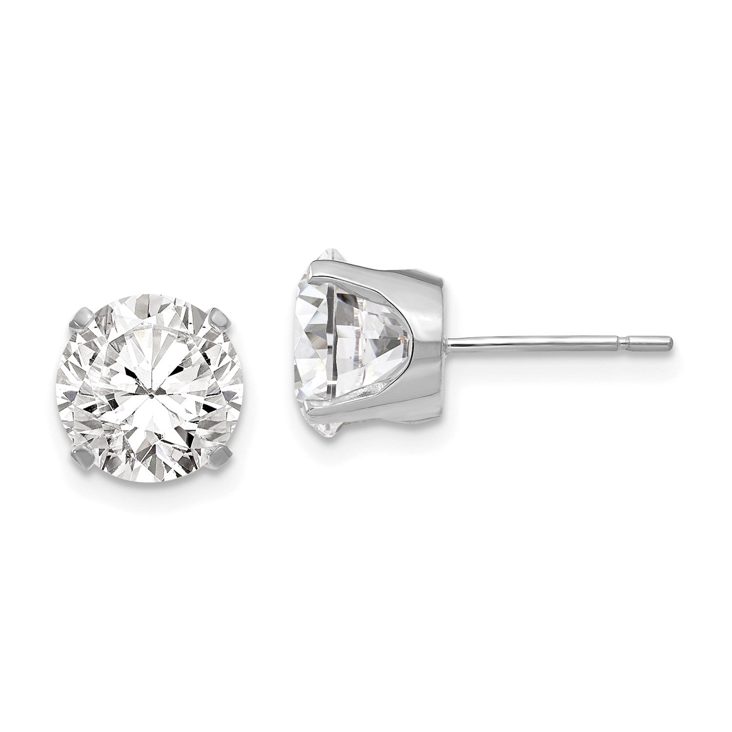 14KT White Gold 8MM Round Cubic Zirconia Stud Earrings