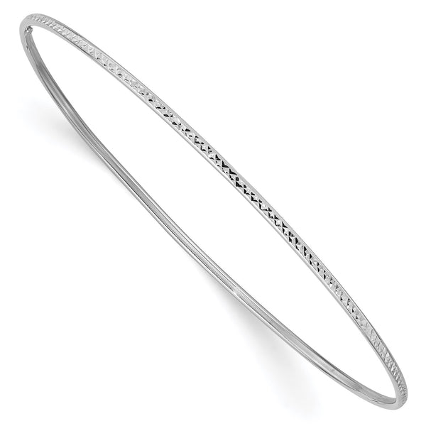 14KT White Gold 8" 1.5MM Diamond-cut Bangle Slip-On Bracelet