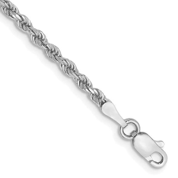 14KT White Gold 8" 2.25MM Diamond-cut Lobster Clasp Rope Bracelet