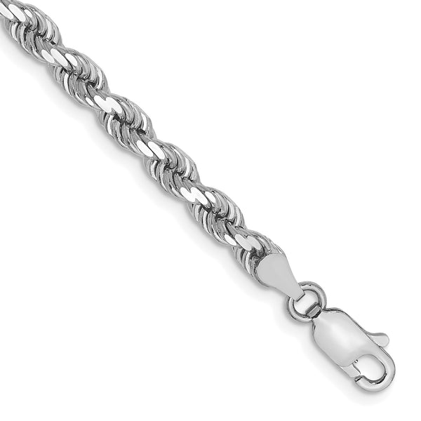 14KT White Gold 8" 4MM Diamond-cut Lobster Clasp Rope Bracelet