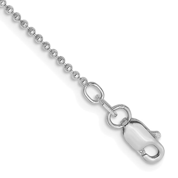 14KT White Gold 9" 1.2MM Diamond-cut Lobster Clasp Beaded Anklet