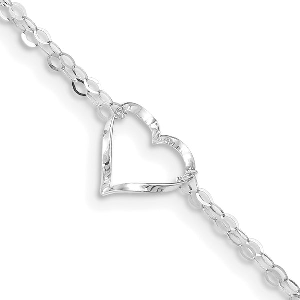 14KT White Gold 9"+1" extender Adjustable Heart Anklet