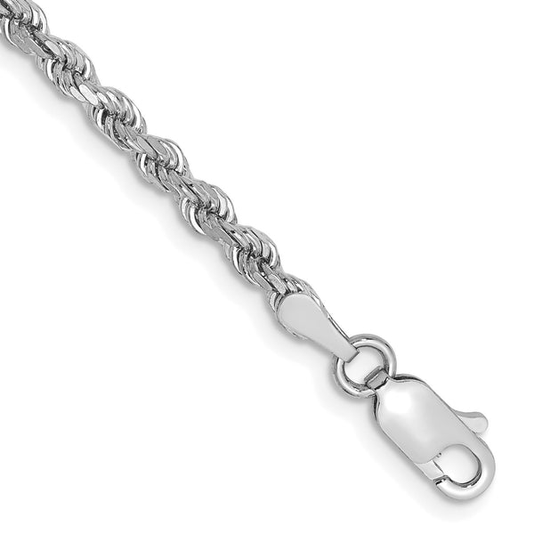 14KT White Gold 9" 2.75MM Diamond-cut Lobster Clasp Rope Anklet