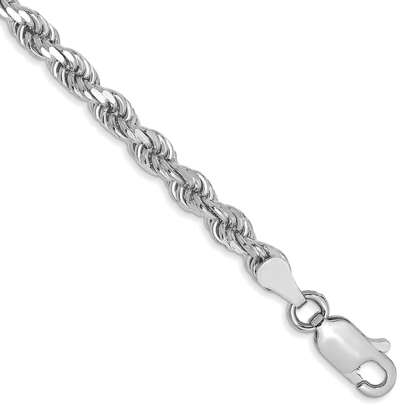 14KT White Gold 9" 3.5MM Diamond-cut Lobster Clasp Rope Anklet