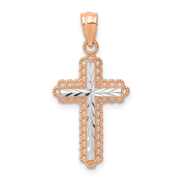 14KT White and Rose Gold 22X12MM Diamond-cut Cross Pendant-Chain Not Included