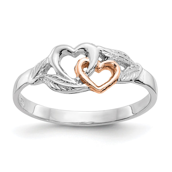 14KT White and Rose Gold Heart Ring; Size 7