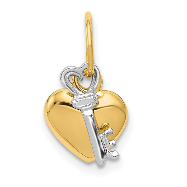 14KT White and Yellow Gold 15X9MM Key Heart Pendant-Chain Not Included