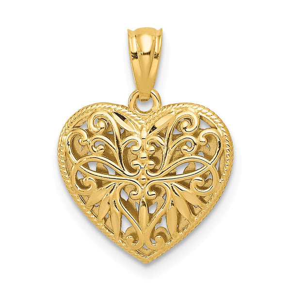 14KT White and Yellow Gold 18X14MM Reversible Heart Pendant-Chain Not Included