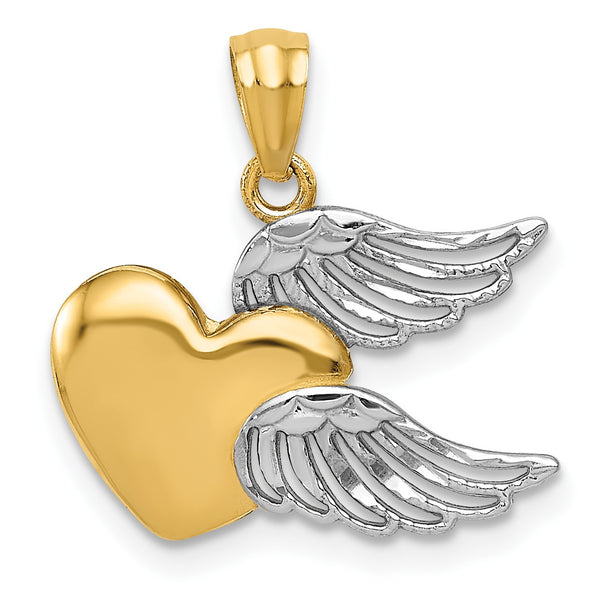 14KT White and Yellow Gold 19X18MM Heart Wings Pendant-Chain Not Included