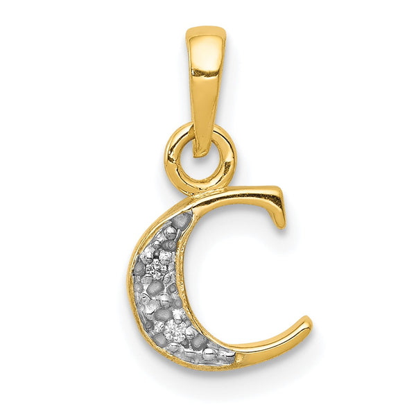 14KT White and Yellow Gold 1/100 CTW 15X8MM Initial Pendant; Initial C