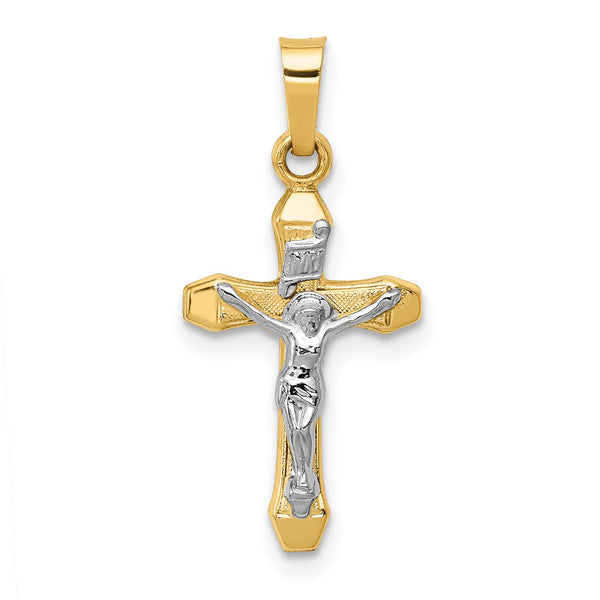 14KT White and Yellow Gold 25X12MM Crucifix Cross Pendant-Chain Not Included