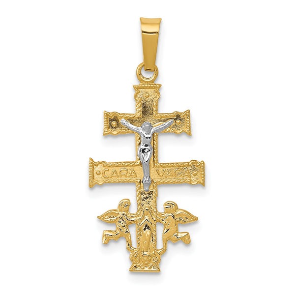 14KT White and Yellow Gold 28X12MM Crucifix Cross Pendant-Chain Not Included