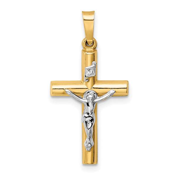 14KT White and Yellow Gold 28X14MM Crucifix Cross Pendant-Chain Not Included