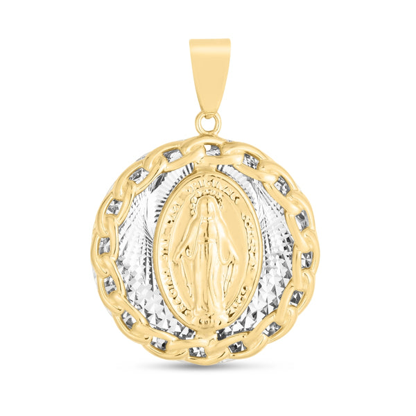14KT White and Yellow Gold 32X22.6MM Religious Virgin Mary Pendant-Chain Not Included