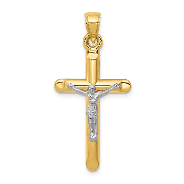 14KT White and Yellow Gold 36X17MM Crucifix Cross Pendant-Chain Not Included