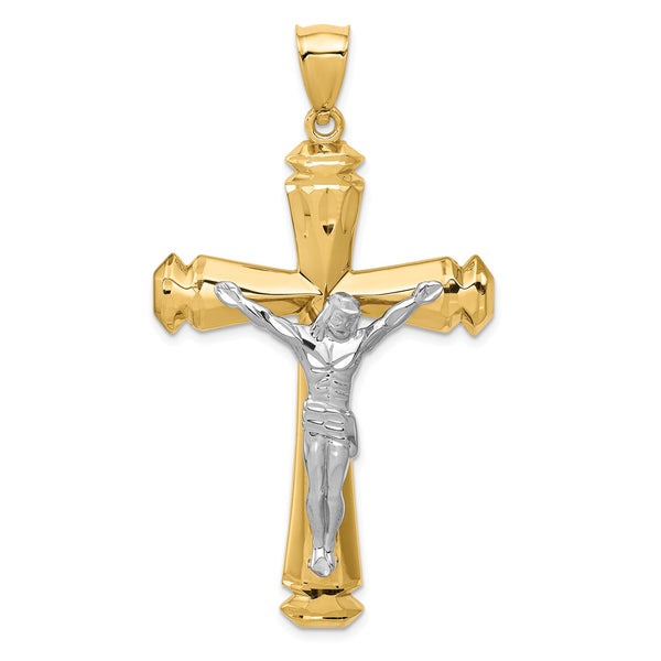 14KT White and Yellow Gold 61X34MM Crucifix Cross Pendant-Chain Not Included
