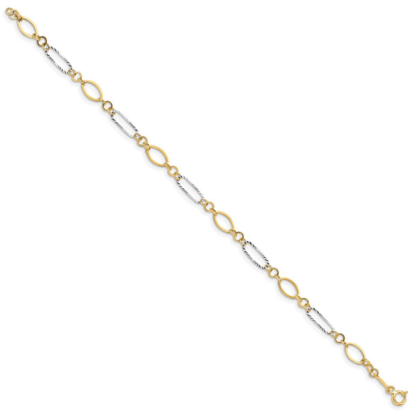 14KT White and Yellow Gold 7.25" 5MM Fancy Diamond-cut Bracelet