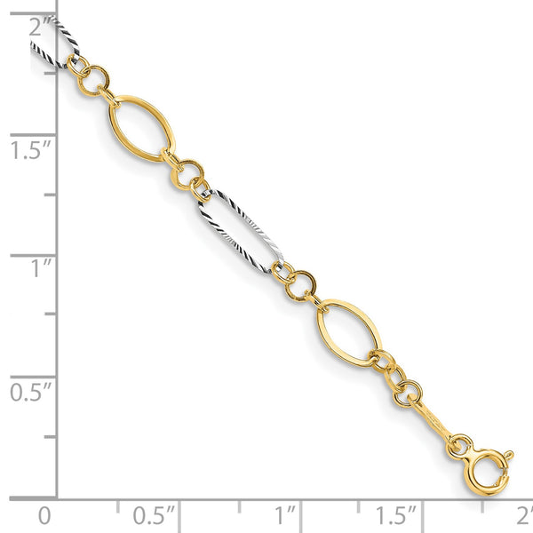 14KT White and Yellow Gold 7.25" 5MM Fancy Diamond-cut Bracelet