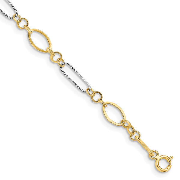 14KT White and Yellow Gold 7.25" 5MM Fancy Diamond-cut Bracelet
