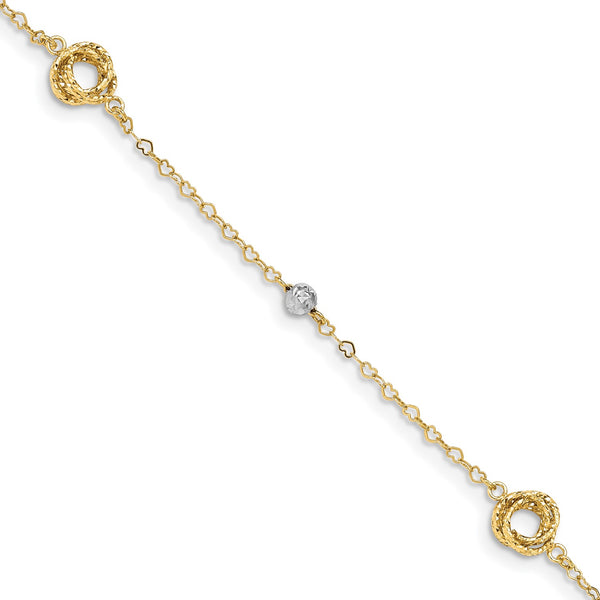 14KT White and Yellow Gold 7.5" 5.5MM Fancy Heart Love Knot Bracelet