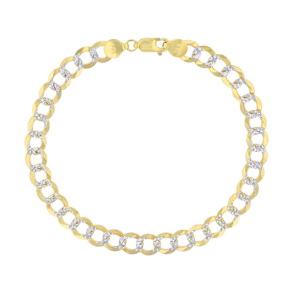 14KT White and Yellow Gold 8.5" 7MM Curb Pave Bracelet