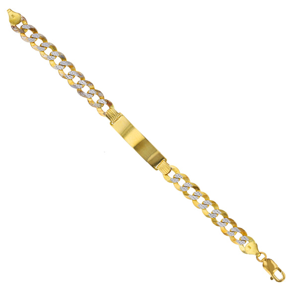 14KT White and Yellow Gold 8.5" 9MM Curb Pave ID Bracelet