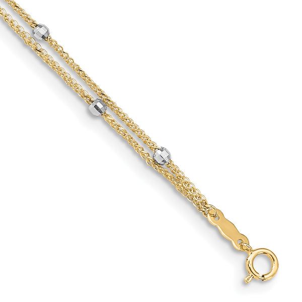 14KT White and Yellow Gold 9"+1" Adjustable Extender Anklet