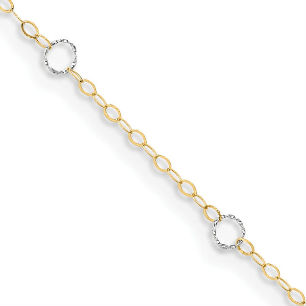 14KT White and Yellow Gold 9"+1" extender Adjustable Anklet