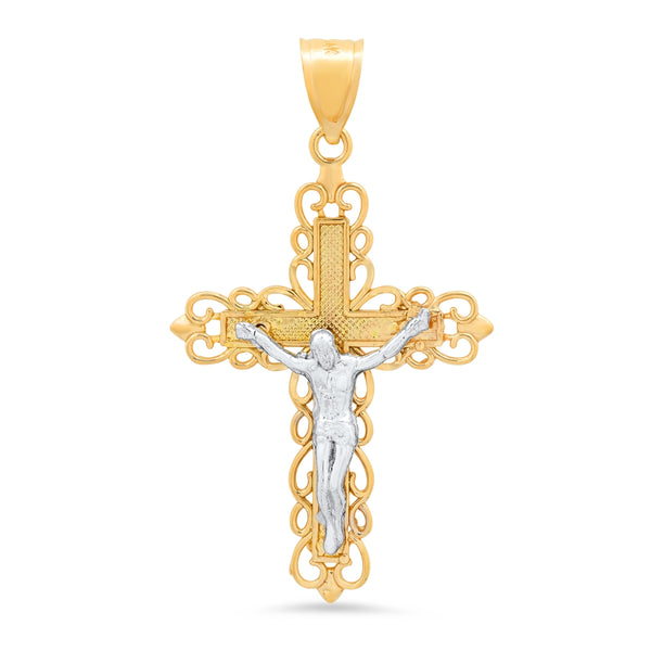 Roberto Martinez 14KT White and Yellow Gold 47X27MM Crucifix Cross Pendant-Chain Not Included