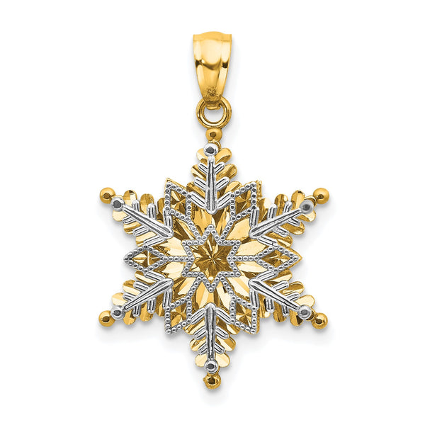 14KT White and Yellow Gold Snowflake Pendant-Chain Not Included