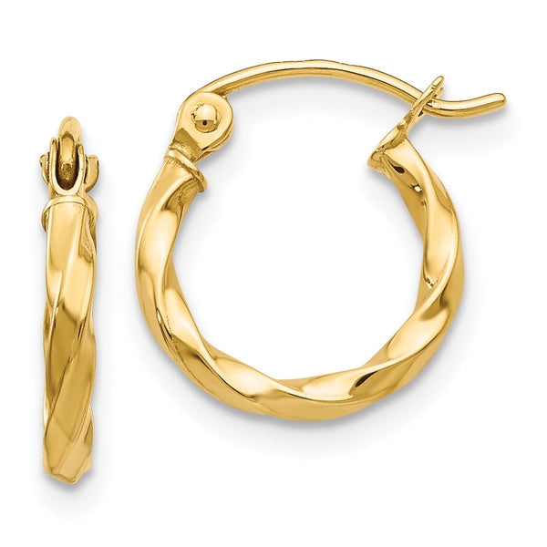 14KT Yellow Gold 10X2MM Twist Hoop Earrings