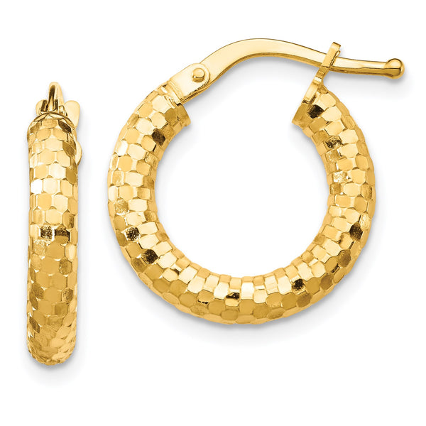 14KT Yellow Gold 10X3MM Diamond-cut Hoop Earrings