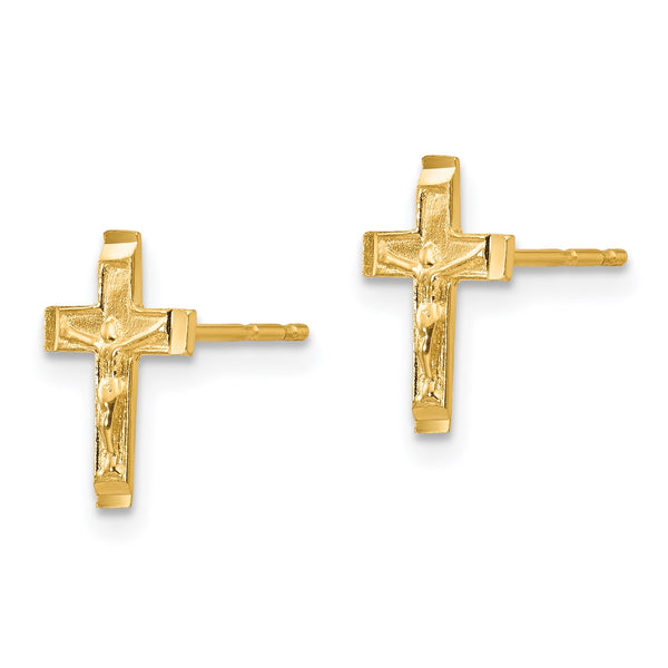 14KT Yellow Gold 10X8MM Crucifix Cross Earrings