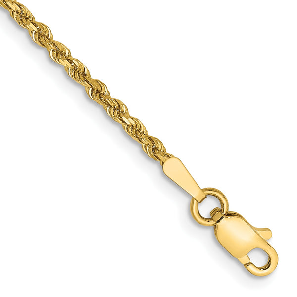 14KT Yellow Gold 10" 1.75MM Diamond-cut Lobster Clasp Rope Anklet