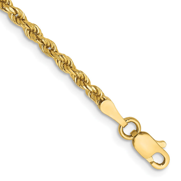14KT Yellow Gold 10" 2.25MM Diamond-cut Lobster Clasp Rope Anklet