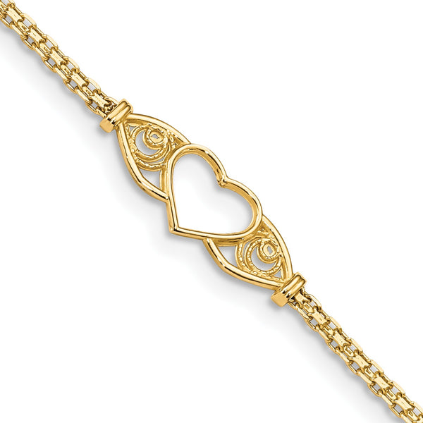14KT Yellow Gold 10" 8MM Heart Anklet