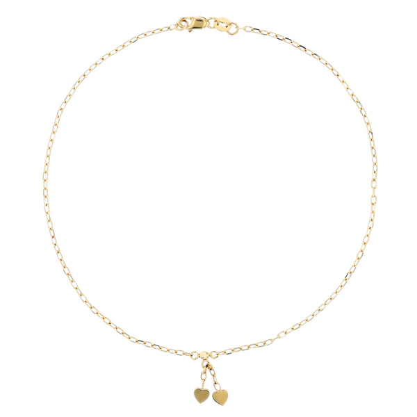 14KT Yellow Gold 10" Heart Anklet