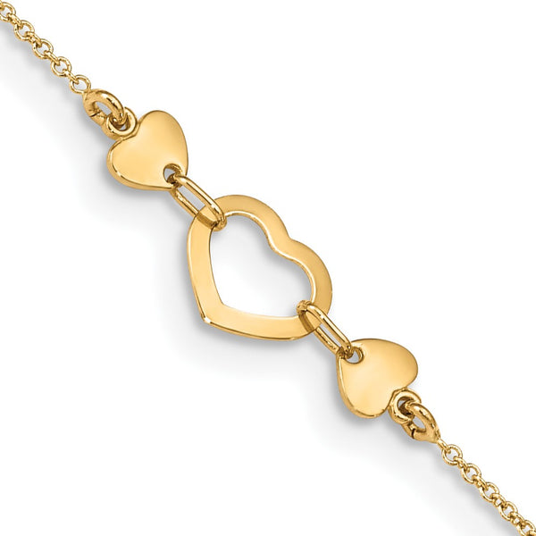 14KT Yellow Gold 10" Heart Anklet