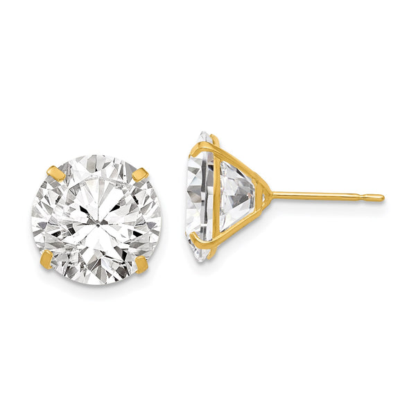 14KT Yellow Gold 11MM Round Cubic Zirconia Stud Earrings