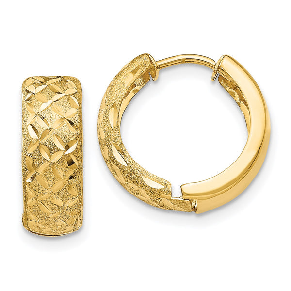 14KT Yellow Gold 11X6MM Diamond-cut Hoop Earrings