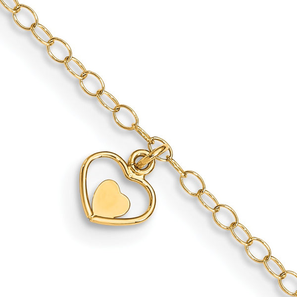 14KT Yellow Gold 11" Heart Anklet