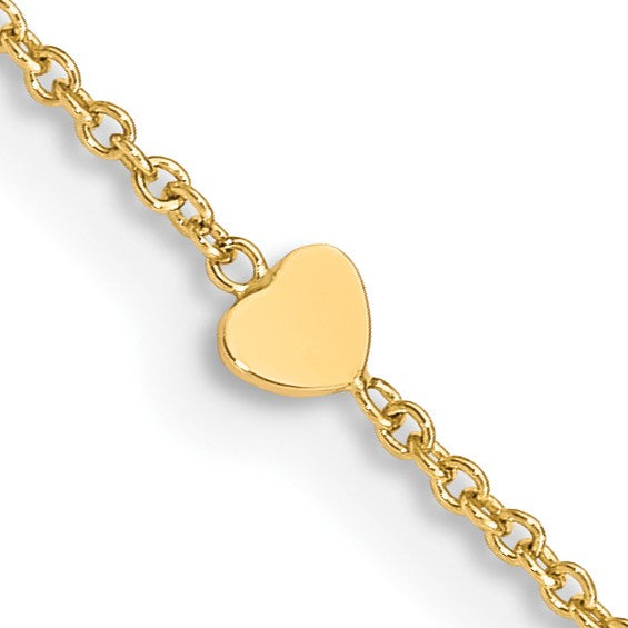 14KT Yellow Gold 11" Heart Anklet